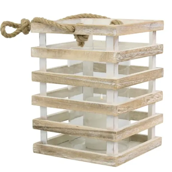 Lanterns-Kirkland's Home Distressed White Beach House Lantern White/Tan