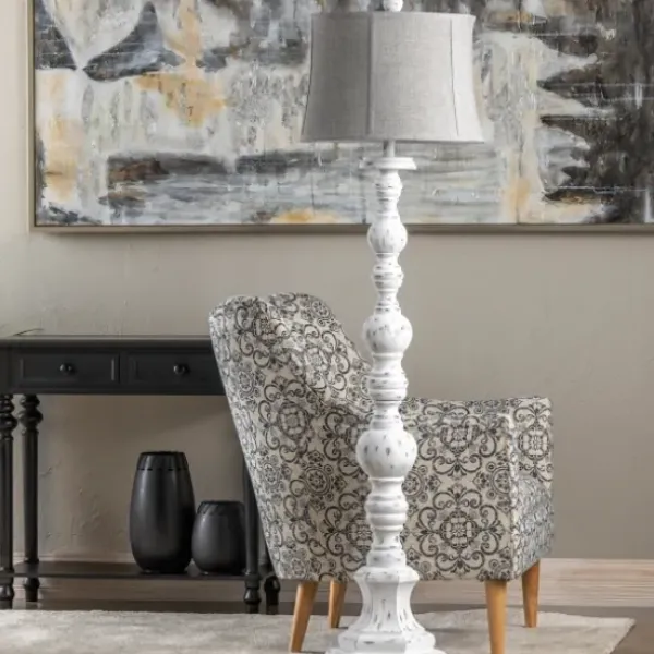 Floor Lamps-Kirkland's Home Distressed White Floor Lamp White/Gray