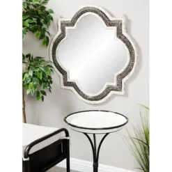Decorative Mirrors-Kirkland's Home Distressed White Iron Quatrefoil Mirror, 29X29 In.
