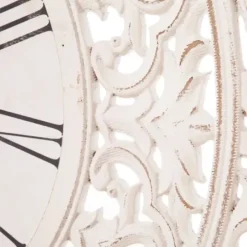 Clocks-Kirkland's Home Distressed White Ornate Wood Carved Wall Clock