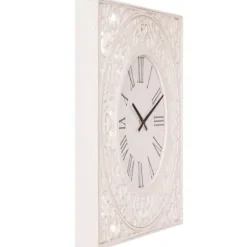 Clocks-Kirkland's Home Distressed White Ornate Wood Carved Wall Clock