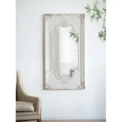 Decorative Mirrors-Kirkland's Home Distressed White Scroll Framed Wall Mirror