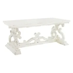 Coffee Tables-Kirkland's Home Distressed White Scrollwork Base Coffee Table White/Tan