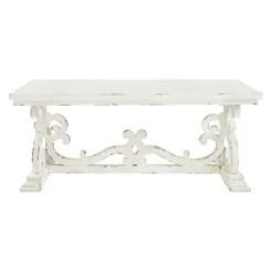 Coffee Tables-Kirkland's Home Distressed White Scrollwork Base Coffee Table White/Tan