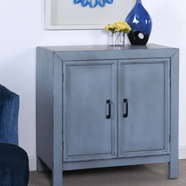 Cabinets & Sideboards-Kirkland's Home Distressed Wood 2-Door Cabinet Blue