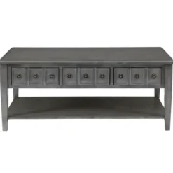 Coffee Tables-Kirkland's Home Distressed Wood 3-Drawer Coffee Table Gray