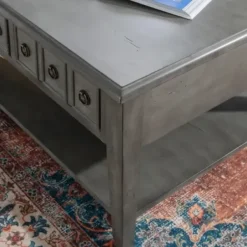 Coffee Tables-Kirkland's Home Distressed Wood 3-Drawer Coffee Table Gray