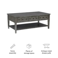 Coffee Tables-Kirkland's Home Distressed Wood 3-Drawer Coffee Table Gray