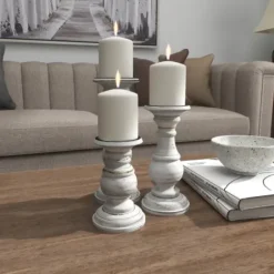 Candle Holders-Kirkland's Home Distressed Wood 3-Pc. Candle Holder Set White