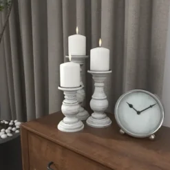 Candle Holders-Kirkland's Home Distressed Wood 3-Pc. Candle Holder Set White