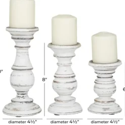 Candle Holders-Kirkland's Home Distressed Wood 3-Pc. Candle Holder Set White