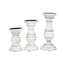 Candle Holders-Kirkland's Home Distressed Wood 3-Pc. Candle Holder Set White