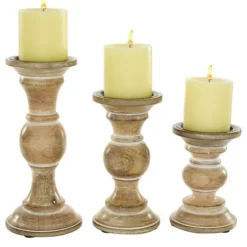 Candle Holders-Kirkland's Home Distressed Wood Pillar Candle Holders, Set Of 3 Brown