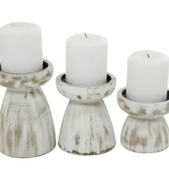 Candle Holders-Kirkland's Home Distressed Wood Pillar Candle Holders, Set Of 3 White