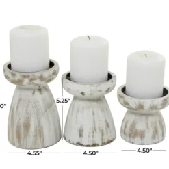 Candle Holders-Kirkland's Home Distressed Wood Pillar Candle Holders, Set Of 3 White