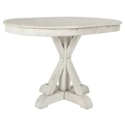 Dining Tables-Kirkland's Home Distressed Wood X Base Oval Dining Table White