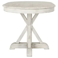 Dining Tables-Kirkland's Home Distressed Wood X Base Oval Dining Table White