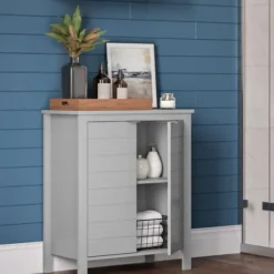Bathroom Furniture-Kirkland's Home 2-Door Floor Cabinet Gray