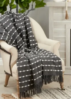 Blankets & Throws-Kirkland's Home Dotted Fringe Throw Blanket Black