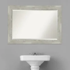 Decorative Mirrors-Kirkland's Home Dove Gray Scoop Frame Beveled Mirror, 42X30 In.
