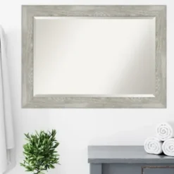 Decorative Mirrors-Kirkland's Home Dove Gray Scoop Frame Beveled Mirror, 42X30 In.