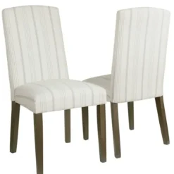 Dining Chairs-Kirkland's Home Dove Gray Stripe Parsons Chairs, Set Of 2 Gray/Ivory