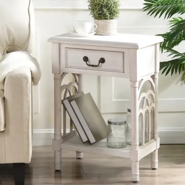 Accent & End Tables-Kirkland's Home 1-Drawer Cathedral Sides Accent Table White