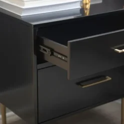 Nightstands-Kirkland's Home 2-Drawer Nightstand With Gold Hardware Black