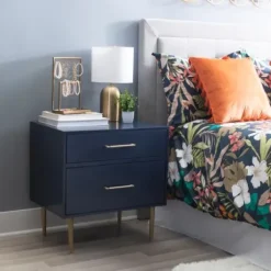 Nightstands-Kirkland's Home 2-Drawer Nightstand With Gold Hardware Blue