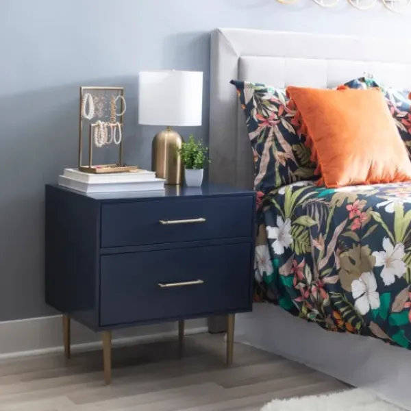 Nightstands-Kirkland's Home 2-Drawer Nightstand With Gold Hardware Blue