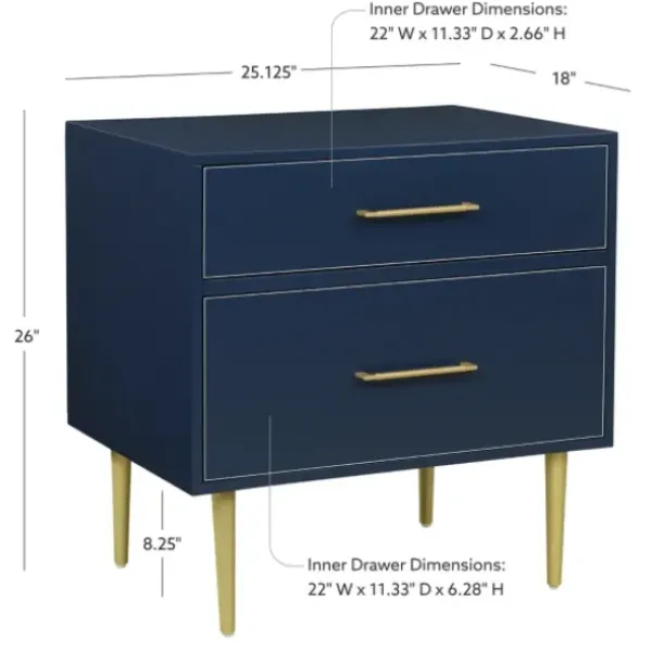 Nightstands-Kirkland's Home 2-Drawer Nightstand With Gold Hardware Blue
