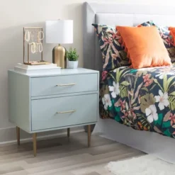 Nightstands-Kirkland's Home 2-Drawer Nightstand With Gold Hardware Gray