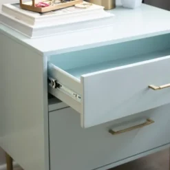Nightstands-Kirkland's Home 2-Drawer Nightstand With Gold Hardware Gray