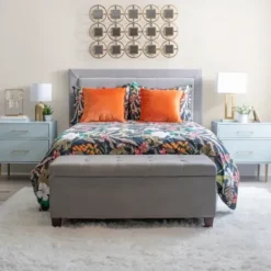 Nightstands-Kirkland's Home 2-Drawer Nightstand With Gold Hardware Gray