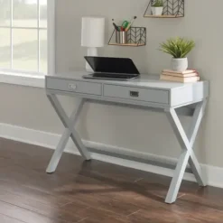 Office Furniture-Kirkland's Home 2-Drawer X-Frame Desk Gray
