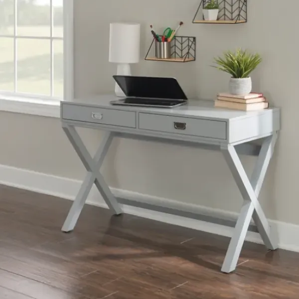 Office Furniture-Kirkland's Home 2-Drawer X-Frame Desk Gray