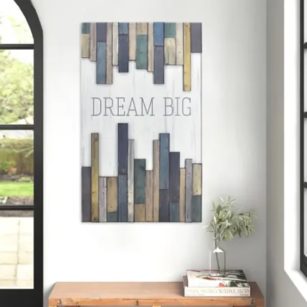 Wall Quotes & Signs-Kirkland's Home Dream Big Wood Slat Wall Plaque White/Blue/Purple