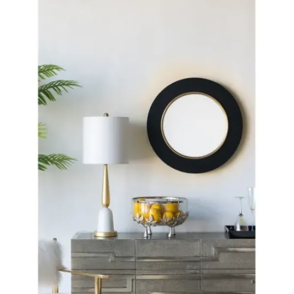 Decorative Mirrors-Kirkland's Home Drew I Black And Gold Round Led Mirror