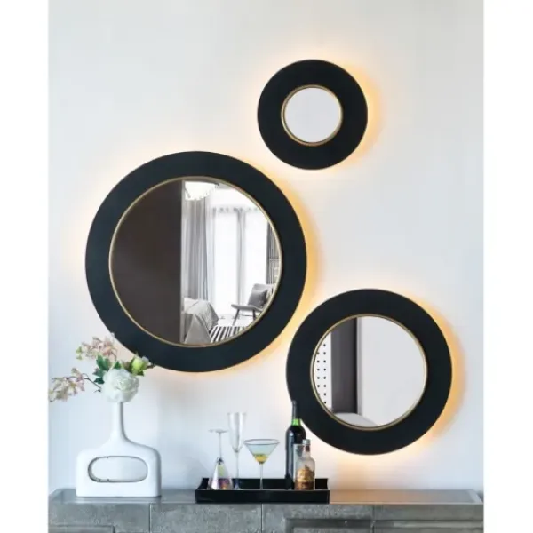 Decorative Mirrors-Kirkland's Home Drew I Black And Gold Round Led Mirror