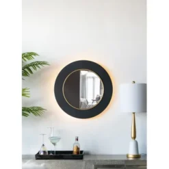 Decorative Mirrors-Kirkland's Home Drew I Black And Gold Round Led Mirror