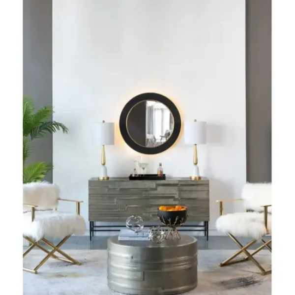 Decorative Mirrors-Kirkland's Home Drew Ii Black And Gold Round Led Mirror