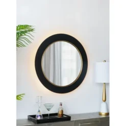 Decorative Mirrors-Kirkland's Home Drew Ii Black And Gold Round Led Mirror