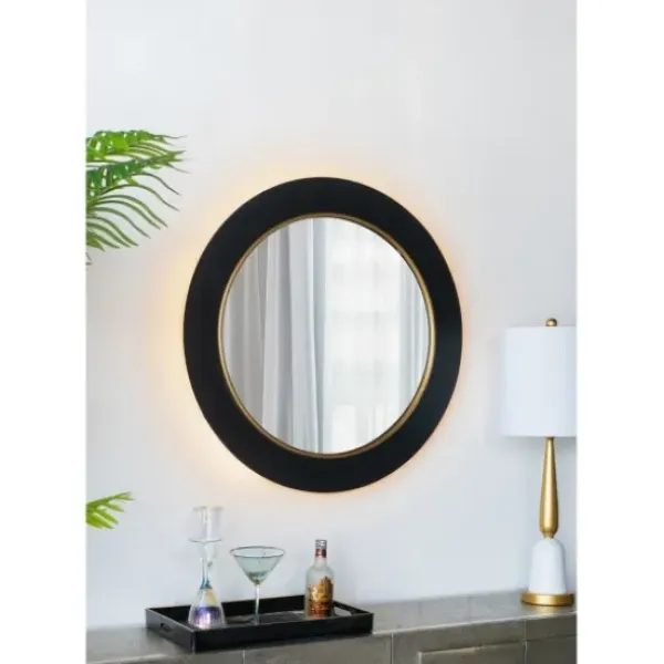 Decorative Mirrors-Kirkland's Home Drew Ii Black And Gold Round Led Mirror