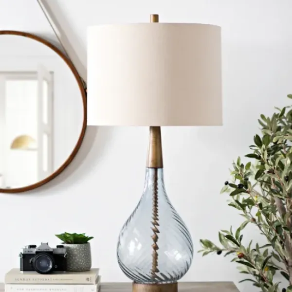 Table Lamps-Kirkland's Home Dusty Gray Blue Nora Glass Table Lamp Ivory
