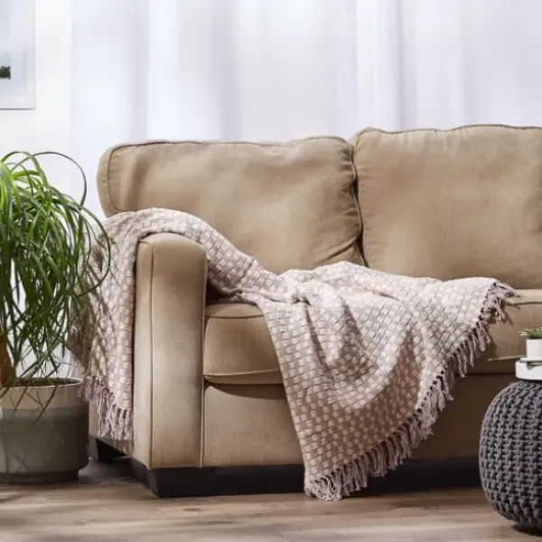 Blankets & Throws-Kirkland's Home Dusty Lilac Urban Check Throw Purple/Ivory