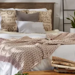 Blankets & Throws-Kirkland's Home Dusty Lilac Urban Check Throw Purple/Ivory