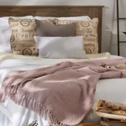 Blankets & Throws-Kirkland's Home Dusty Ribbed Fringe Throw Purple