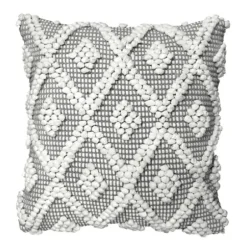 Pillows-Kirkland's Home Earl Gray Diamond Knot Tufted Throw Pillow Gray/White