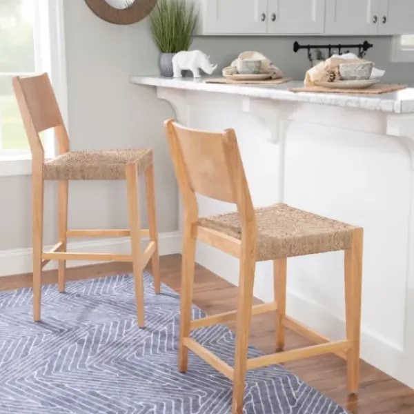 Bar Stools & Counter Height Stools-Kirkland's Home Earthy Basketweave Rubberwood Bar Stools, Set Of 2 Tan