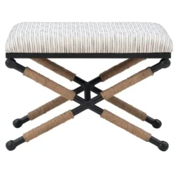 Benches & Ottomans-Kirkland's Home Eclectic Black And White Striped X Frame Stool Black/White/Tan